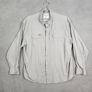 Poncho Fishing Pearl Snap Shirt Mens Sz XL Gray Regular Fit Stretch Vented